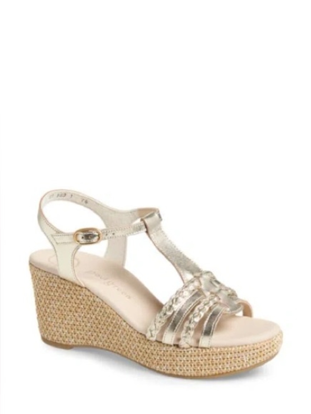 Paul Green Metallic Gold Leather T-Strap Wedge Sandals